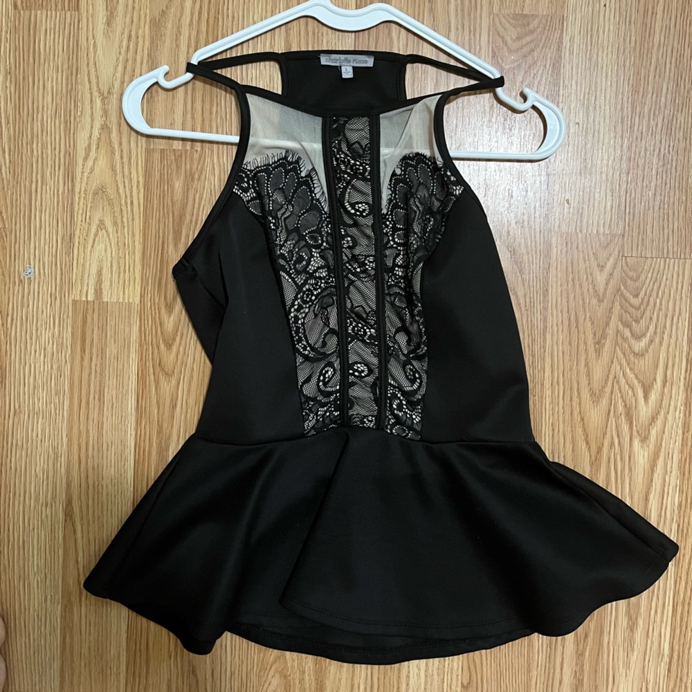 Black Dress Trop With Cream Lace Size Large Charlotte Russe